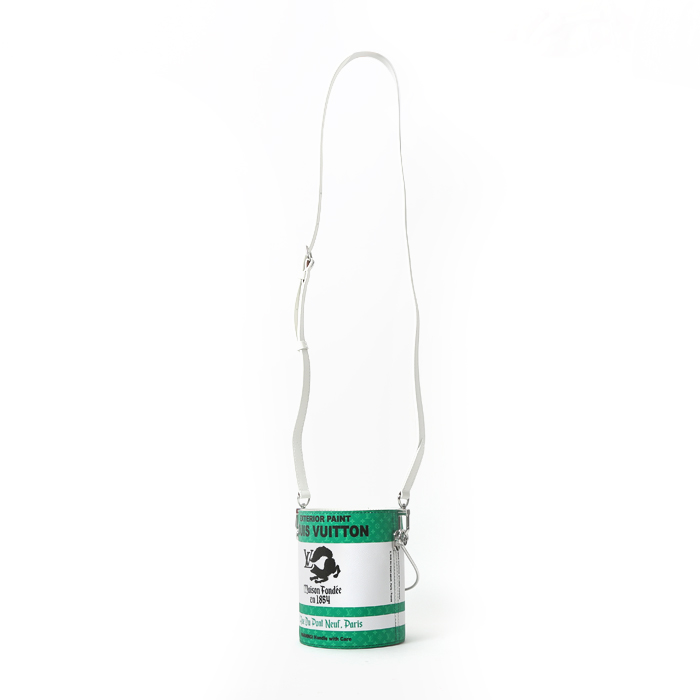 Louis Vuitton Editions Limitées handbag Paint Can in green and white monogram canvas and white leather - Detail D3