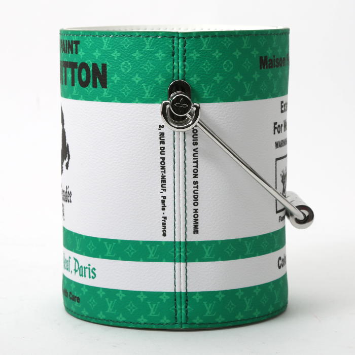 Louis Vuitton Editions Limitées handbag Paint Can in green and white monogram canvas and white leather - Detail D6