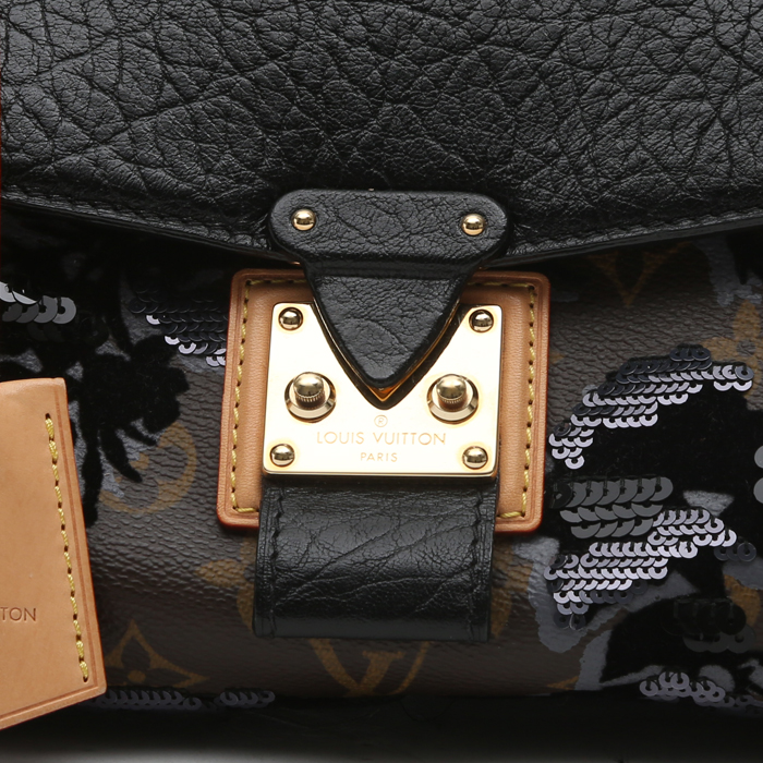 Louis Vuitton  Editions Limitées handbag  in brown monogram canvas  and black leather - Detail D1