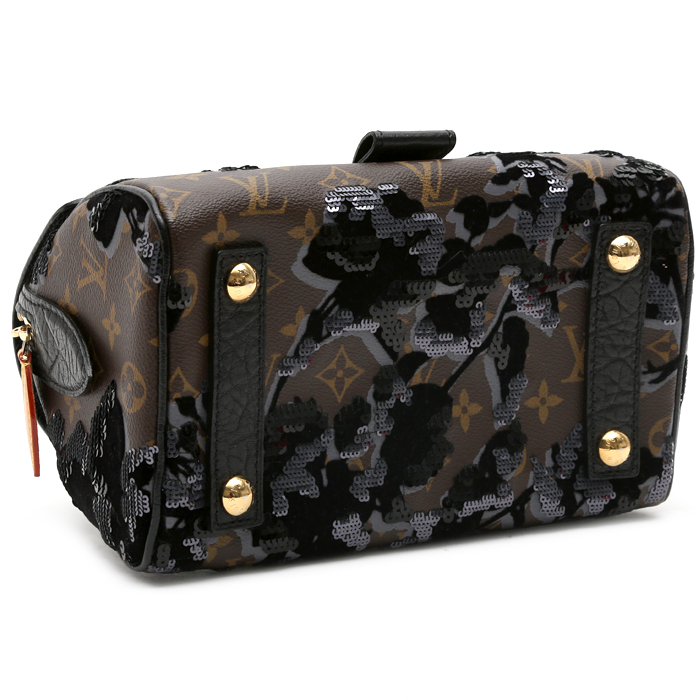 Sac à main Louis Vuitton  Editions Limitées en toile monogram marron et cuir noir - Detail D4