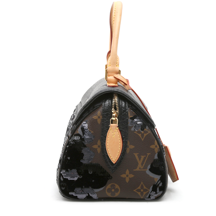 Sac à main Louis Vuitton  Editions Limitées en toile monogram marron et cuir noir - Detail D5