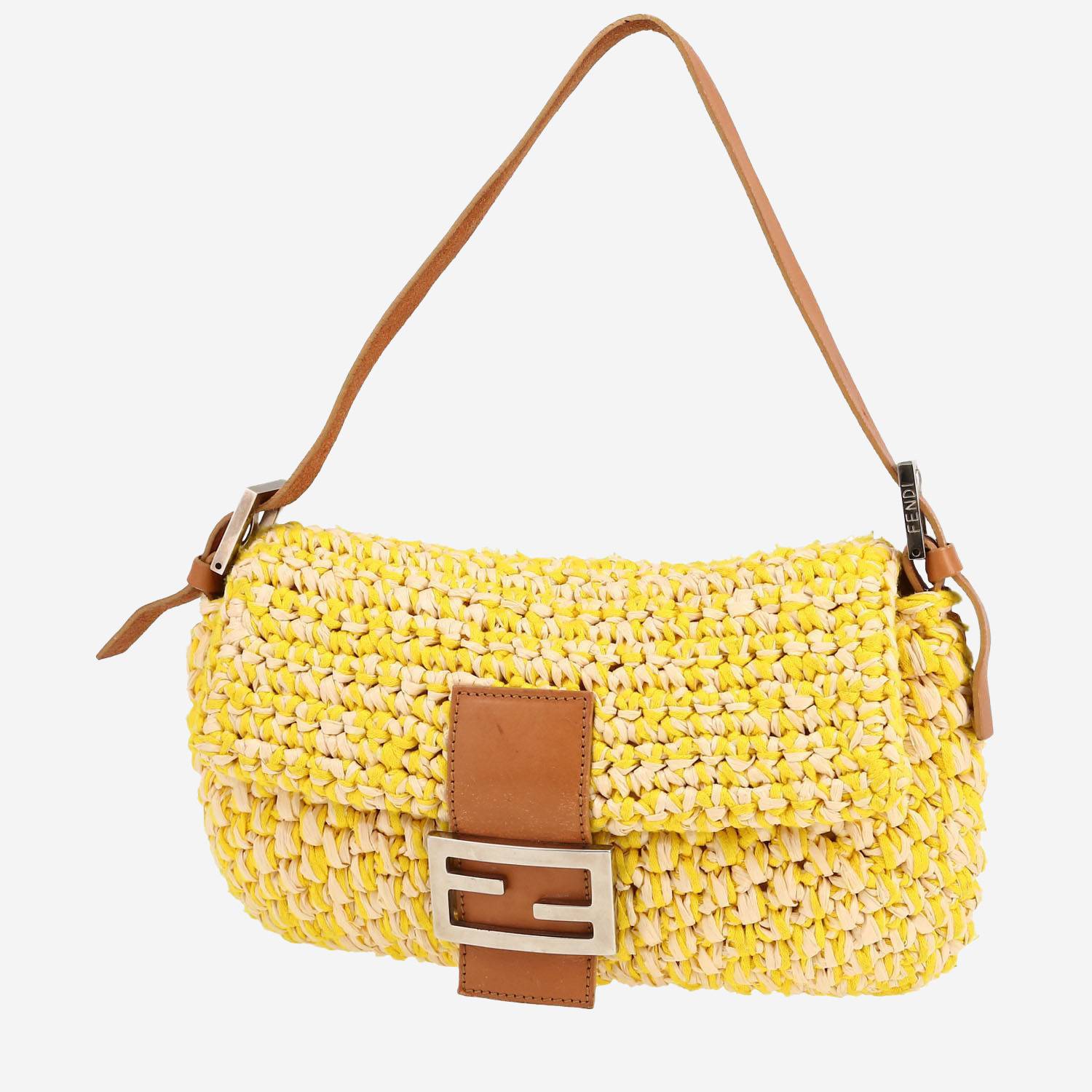 Borsa Fendi  Baguette in rafia beige e tela gialla