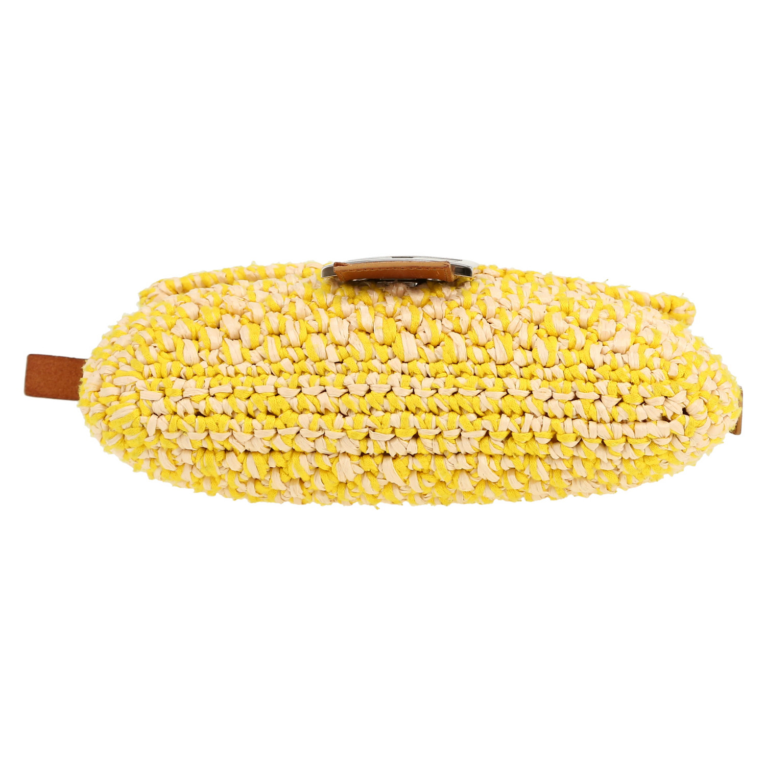 Sac à main Fendi  Baguette en raffia beige et toile jaune - Detail D1