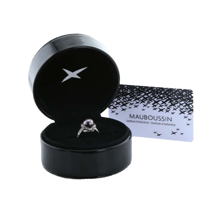 Mauboussin Perle Caviar Mon Amour ring in white gold, diamonds and Tahitian cultured pearl - Detail D2