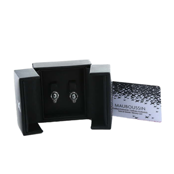 Mauboussin Perle Caviar Mon Amour earrings in white gold, diamonds and Tahitian cultured pearls - Detail D2