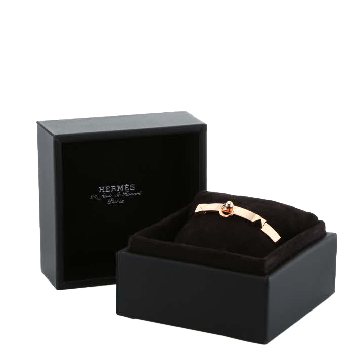 Opening Hermès Collier de chien small model bracelet in pink gold - Detail D2