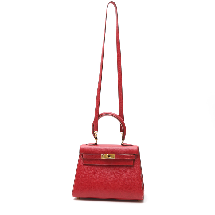 Hermès  Kelly 20 cm handbag  in red Courchevel leather - Detail D2
