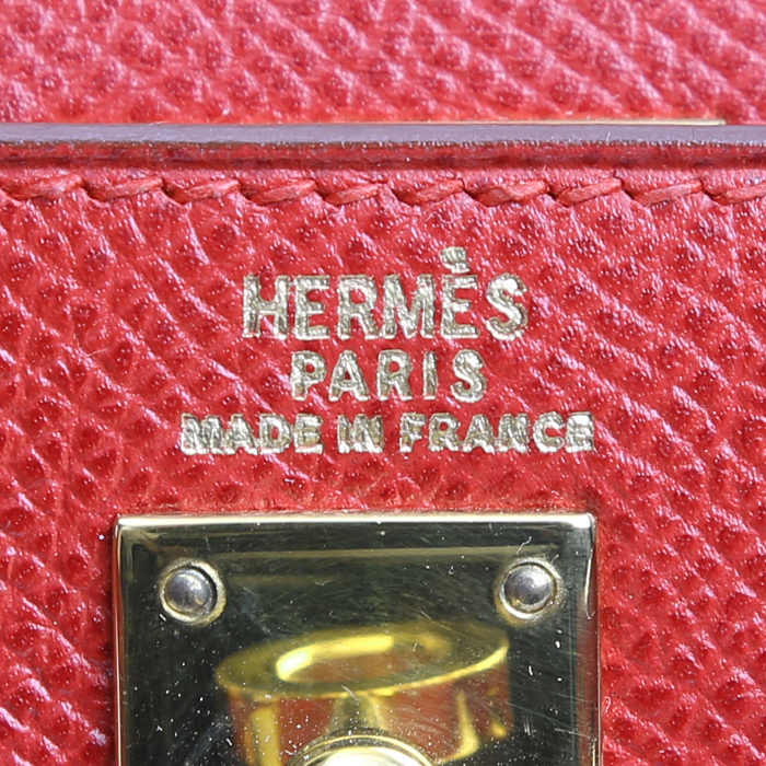 Borsa Hermès  Kelly 20 cm in pelle Courchevel rossa - Detail D4