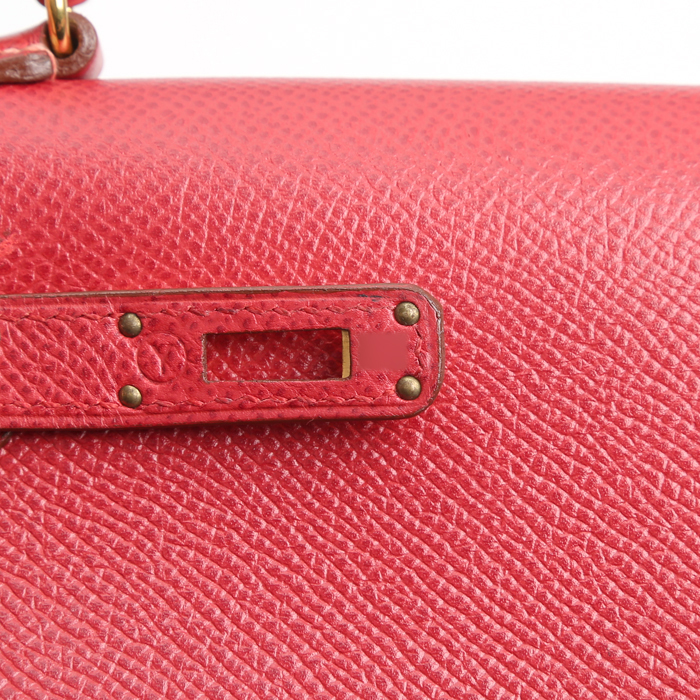 Bolso de mano Hermès  Kelly 20 cm en cuero Courchevel rojo - Detail D9