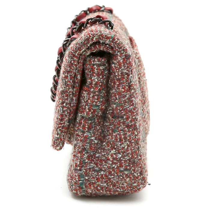 Sac à main Chanel  Timeless Classic en tweed rouge et vert - Detail D6