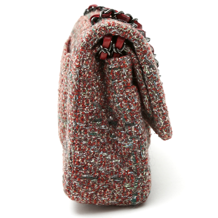 Bolso de mano Chanel  Timeless Classic en tweed rojo y verde - Detail D7