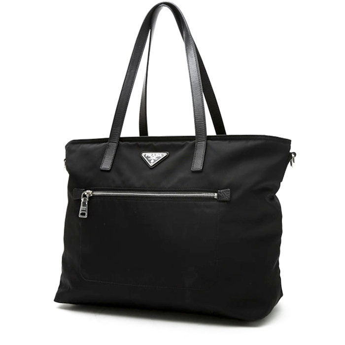 Prada shopping bag in black canvas and black leather - Detail D2
