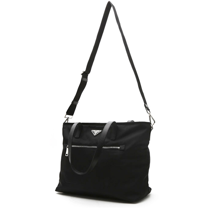 Prada shopping bag in black canvas and black leather - Detail D3