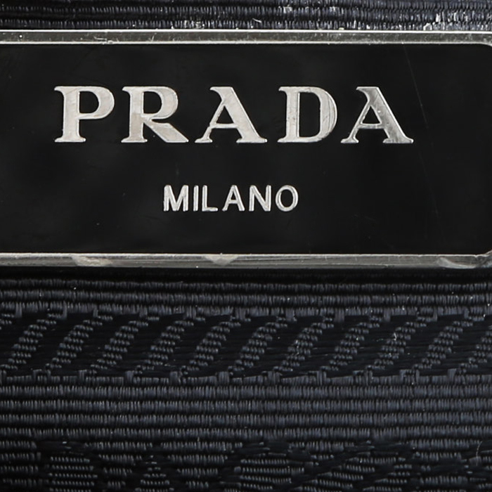 Prada shopping bag in black canvas and black leather - Detail D5
