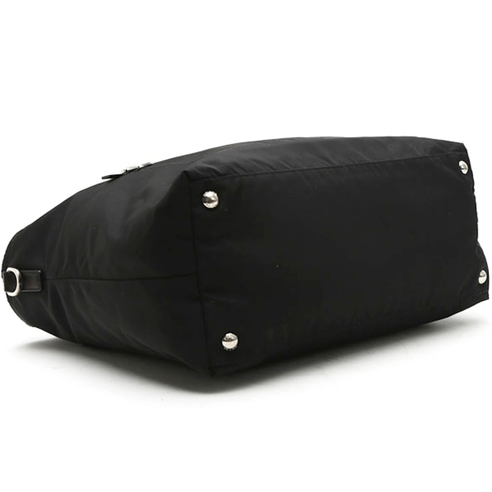 Prada shopping bag in black canvas and black leather - Detail D6