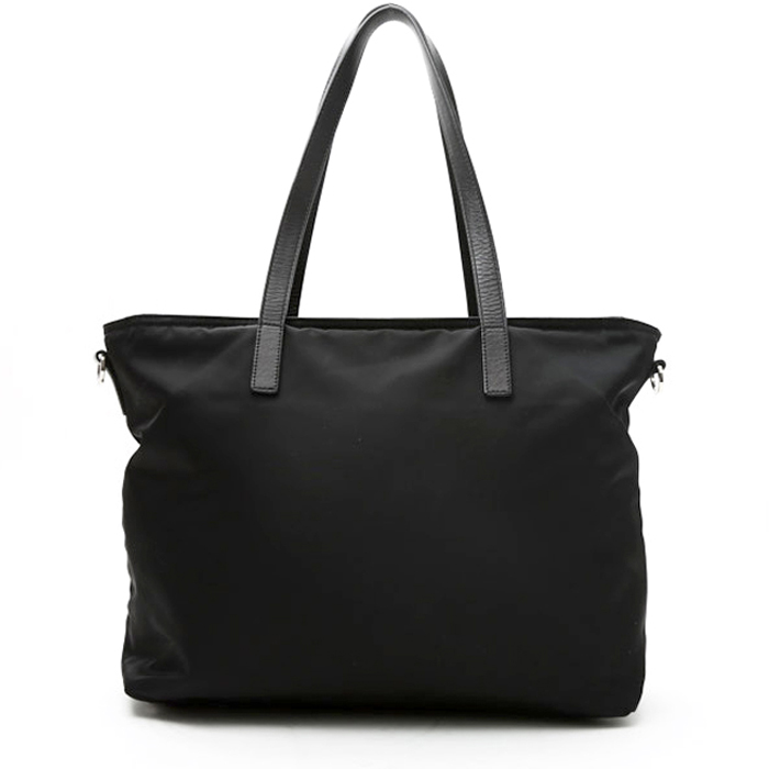 Prada shopping bag in black canvas and black leather - Detail D9