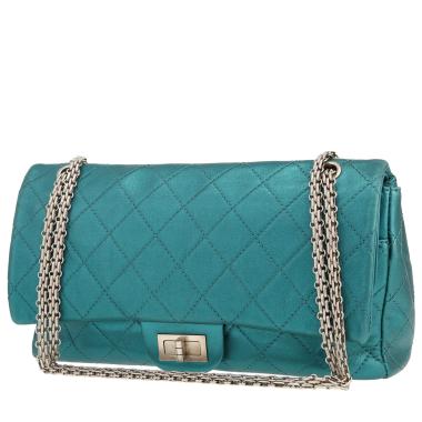 Bolso bandolera Chanel 2.55 en cuero acolchado azul metalizado