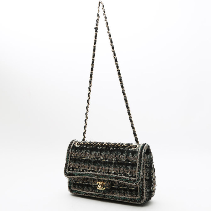 Borsa Chanel  Timeless modello piccolo  in tweed verde e beige - Detail D3