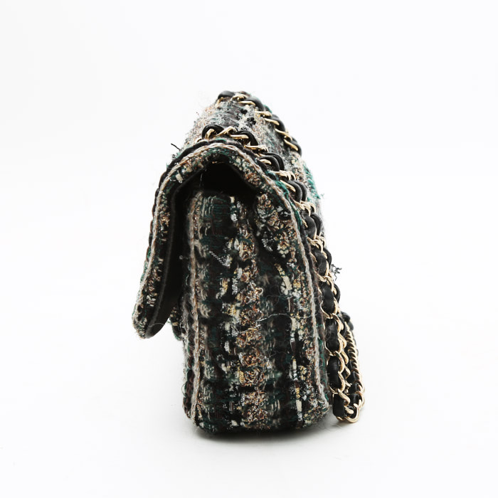 Sac à main Chanel  Timeless petit modèle  en tweed vert et beige - Detail D7