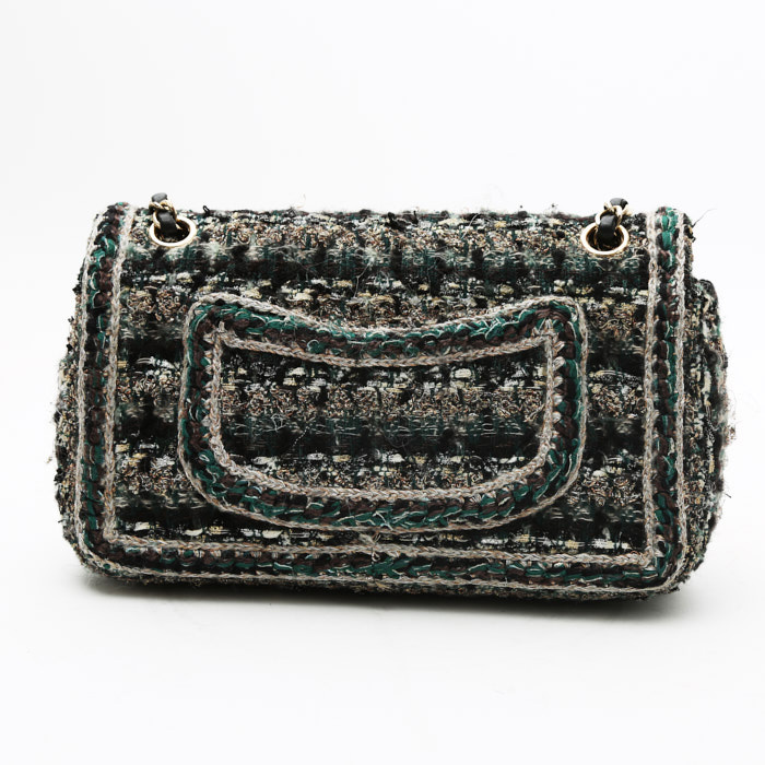 Bolso de mano Chanel  Timeless modelo pequeño  en tweed verde y beige - Detail D9