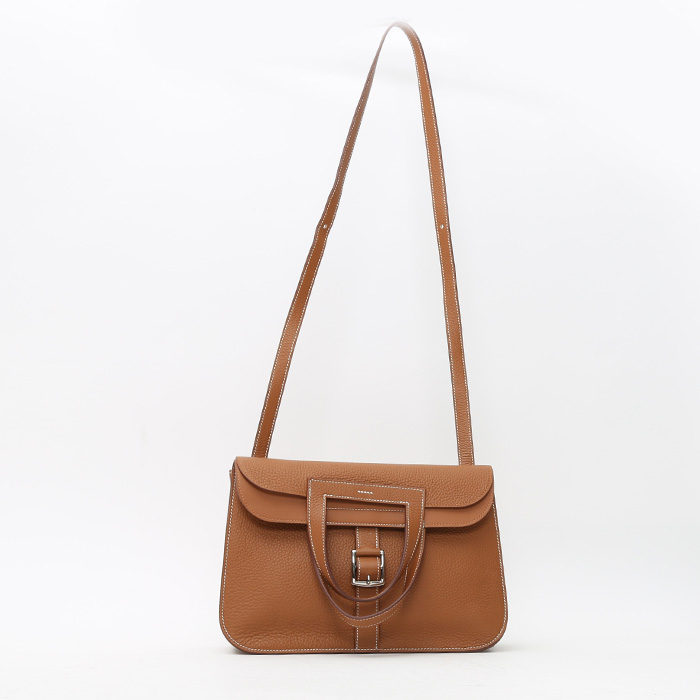 Hermès Halzan shoulder bag in gold togo leather - Detail D8
