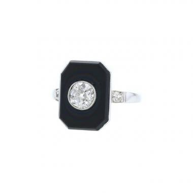 Bague Vintage  en platine, onyx et diamants en diamant Bague Vintage  en platine, onyx et diamants en diamant