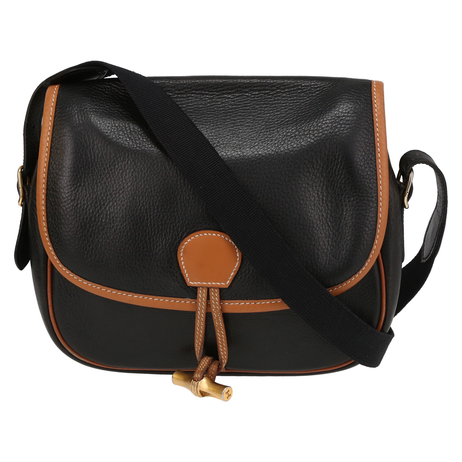 Hermès  Duffle shoulder bag  in black and gold Fjord leather - Detail D2