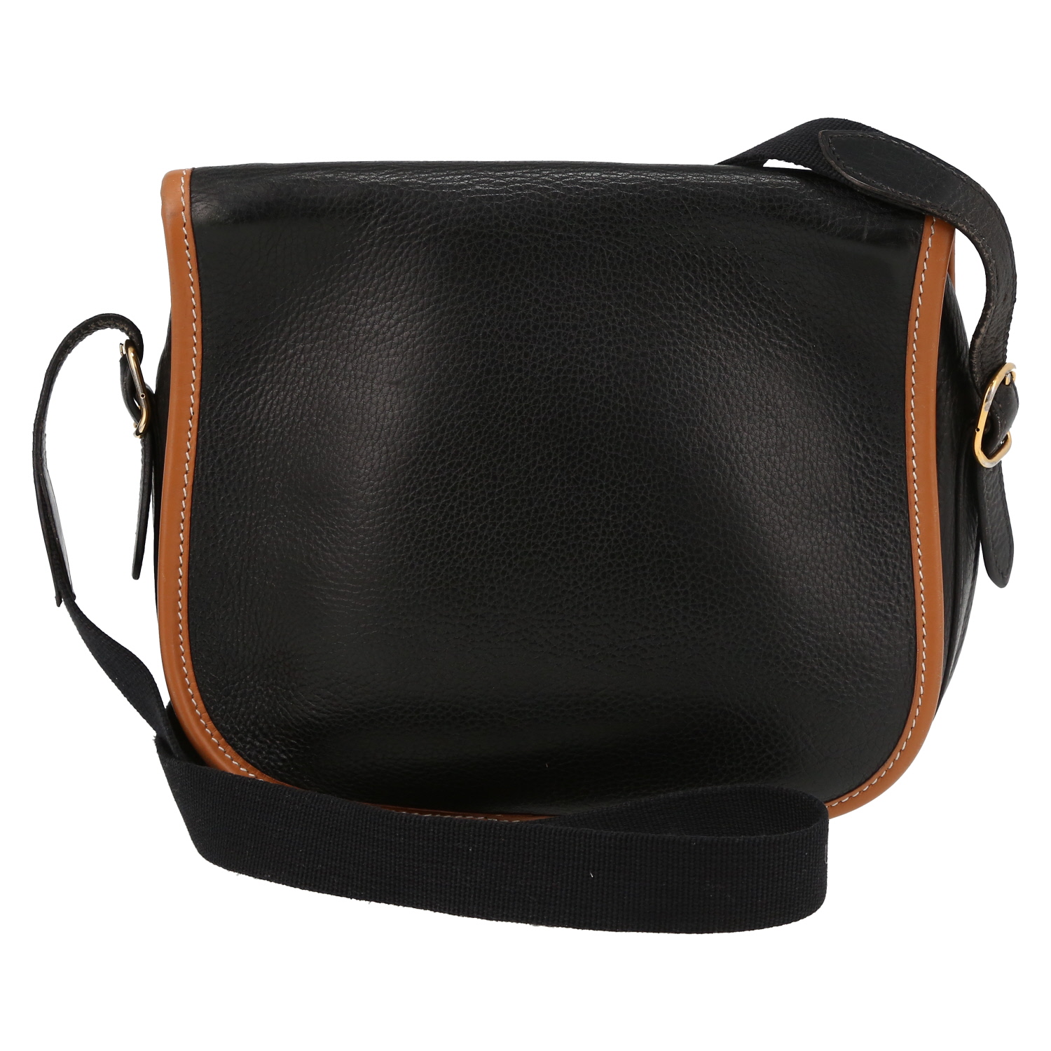 Bolso bandolera Hermès  Duffle en cuero Fjord negro y color oro - Detail D7