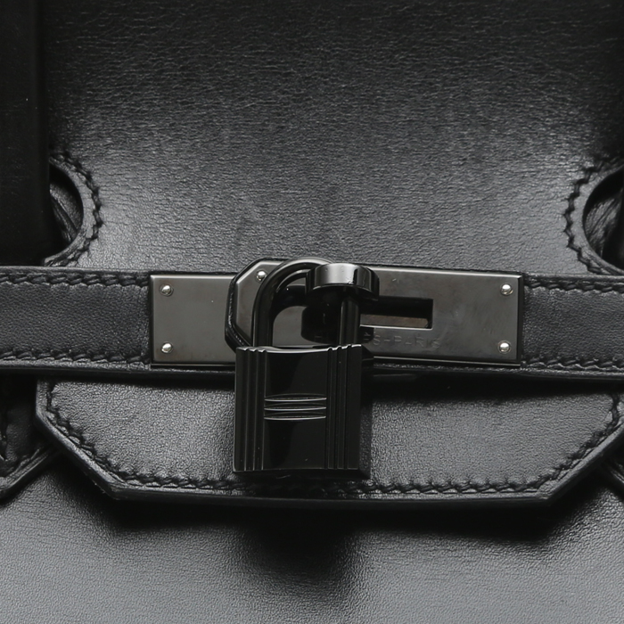 Bolso de mano Hermès  Birkin So Black en cuero box negro - Detail D1