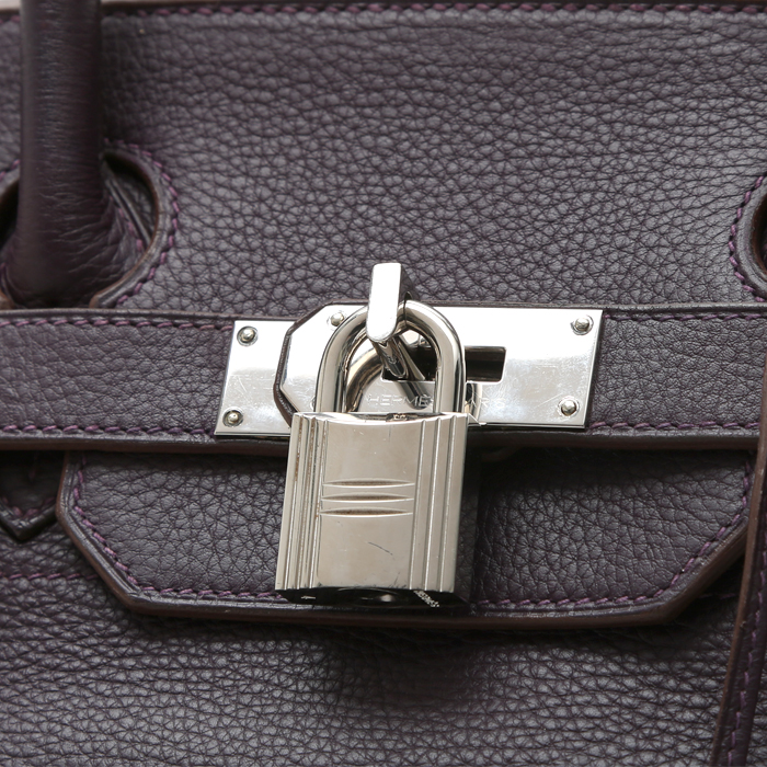 Bolso de mano Hermès  Birkin Shoulder en cuero togo violeta Raisin - Detail D2