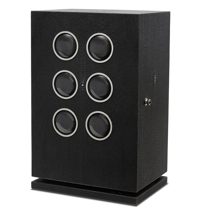 Elie Bleu, Watch winder for six watches, model "Stingray", in wood, chromed metal and shagreen, signed, from the 2010's - Detail D1