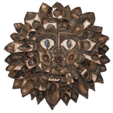 Roland Zobel, sculpture murale «Visage Soleil» en céramique émaillée, des années 1960