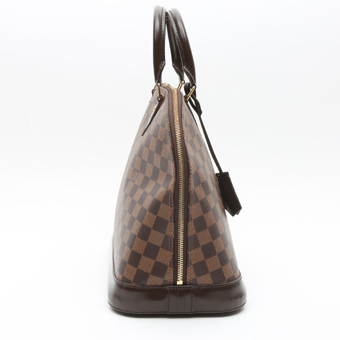 Bolso de mano Louis Vuitton  Alma en lona a cuadros ébano y cuero esmaltado marrón - Detail D6