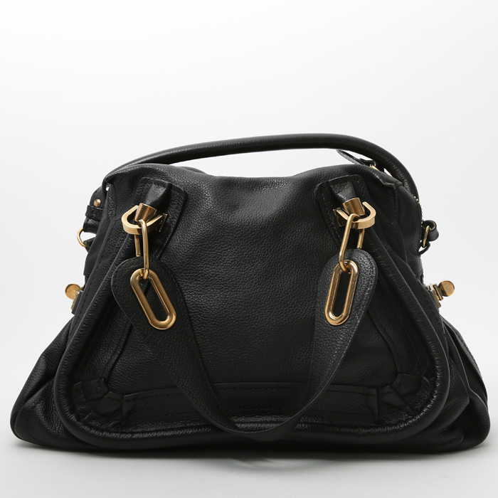 Chloé  Paraty shoulder bag  in black grained leather - Detail D8