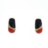 Vintage   1970's earrings in yellow gold, coral and onyx - 00pp thumbnail