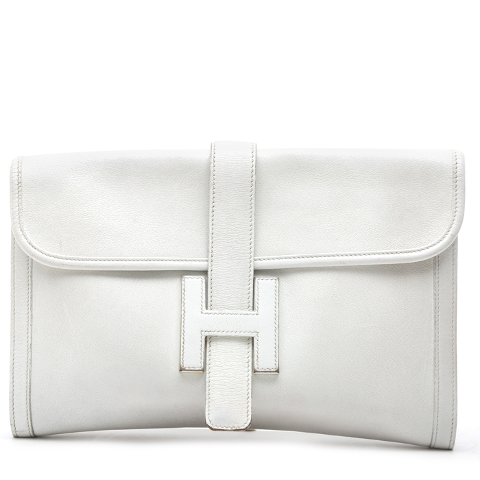 Bolsito de mano Hermès  Jige en cuero swift blanco - Detail D2