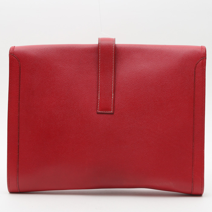 Pochette Hermès  Jige en cuir Courchevel rouge - Detail D8