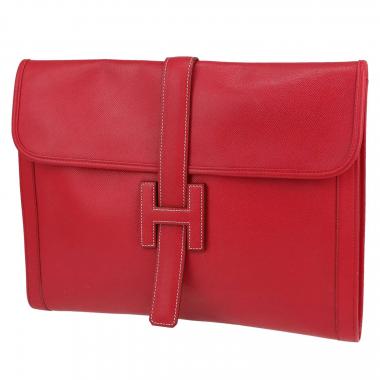 HERMES Red Box Calf Leather Jige PM Clutch Bag #268 Rise-on