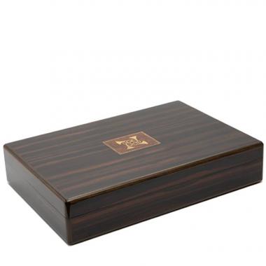 Hermès, grand coffret à courrier, en bois de palissandre et marqueterie de bois et laiton, signé, des années 1980