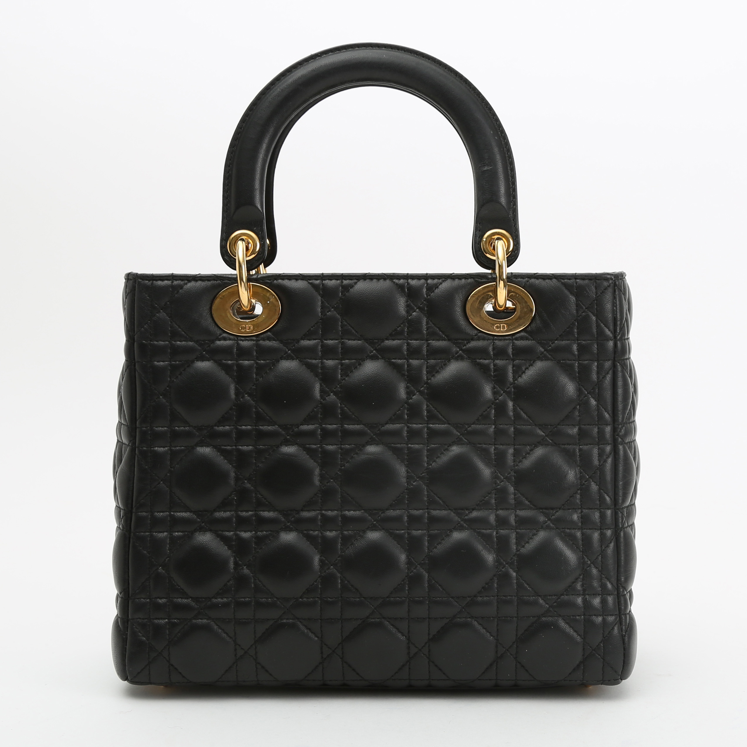 Bolso de mano Dior  Lady Dior modelo mediano  en cuero cannage negro - Detail D7