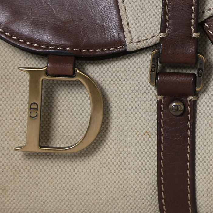 Sac à main Dior  Vintage en toile beige et cuir marron - Detail D1