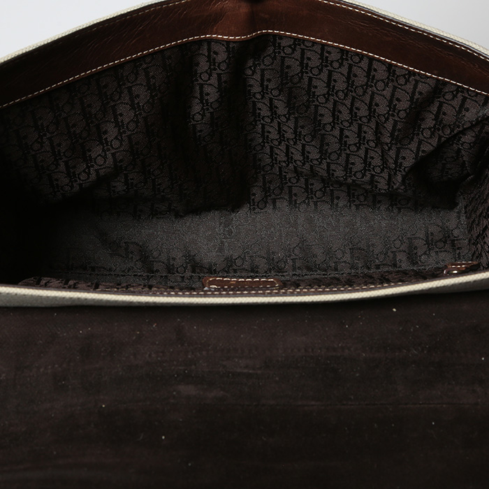 Bolso de mano Dior  Vintage en lona beige y cuero marrón - Detail D2