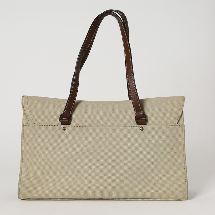 Bolso de mano Dior  Vintage en lona beige y cuero marrón - Detail D7