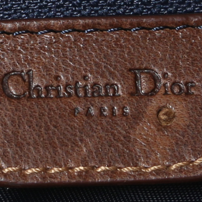 Bolso de mano Dior  Vintage en lona Monogram Oblique azul y cuero marrón - Detail D3