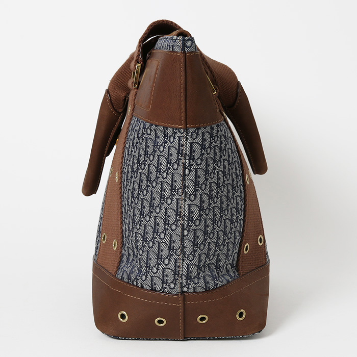 Dior  Vintage handbag  in blue monogram canvas Oblique  and brown leather - Detail D6