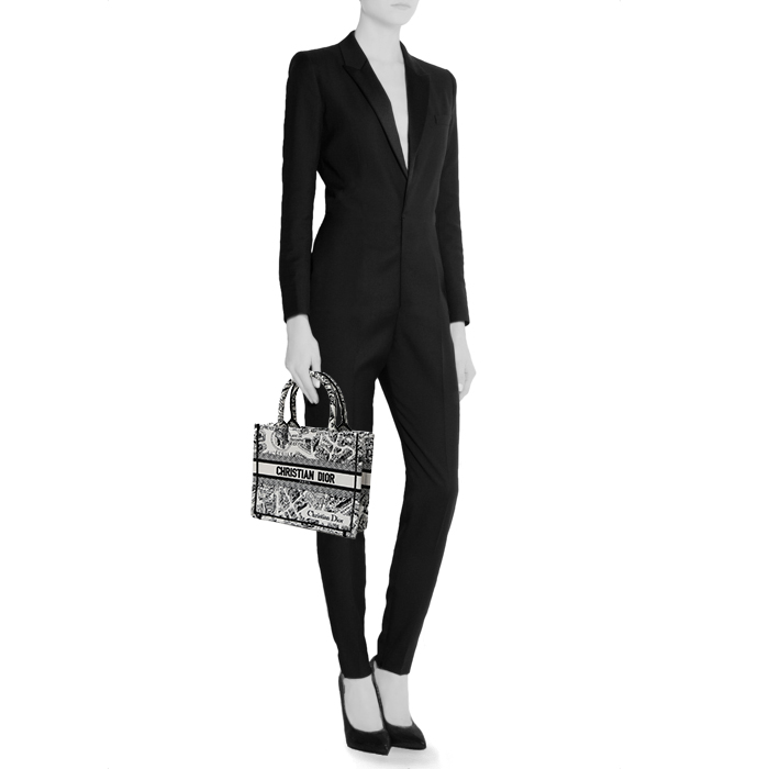 Shopping bag Dior Book Tote modello piccolo in tela bianca e nera - Detail D2