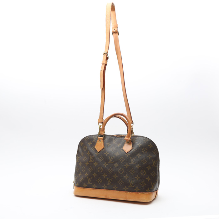 Borsa Louis Vuitton  Alma in tela monogram marrone e pelle naturale - Detail D2