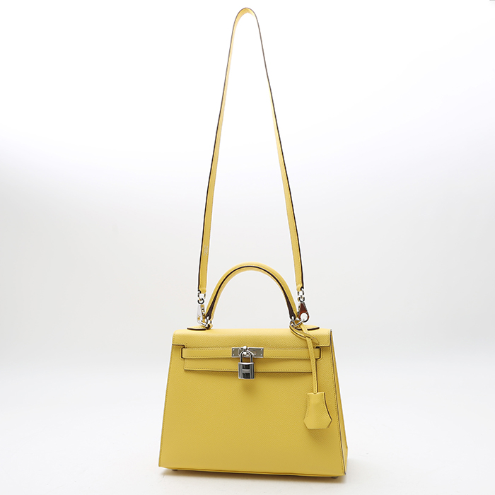 Sac à main Hermès  Kelly 25 cm en cuir epsom Jaune de Naples - Detail D9