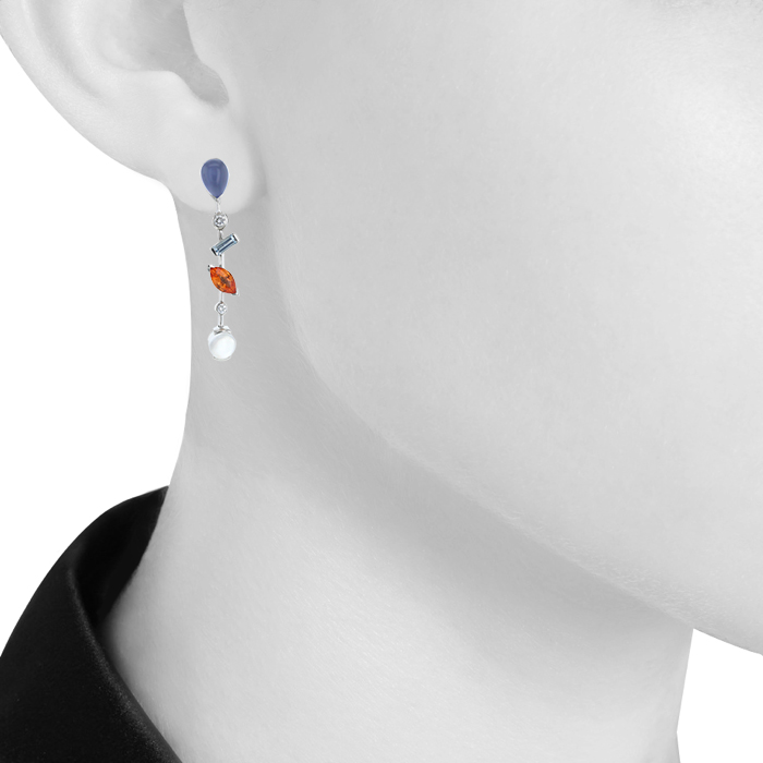 Articulated Cartier Meli Melo earrings for non pierced ears in platinium, diamonds and semi-precious stones - Detail D1