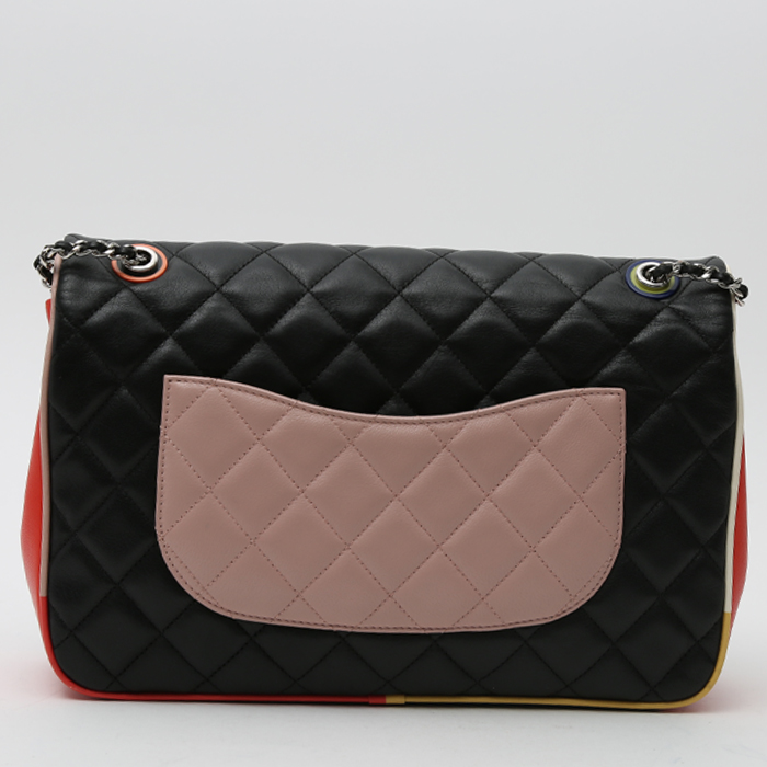 Chanel   handbag  in black, red and pink quilted leather - Detail D8